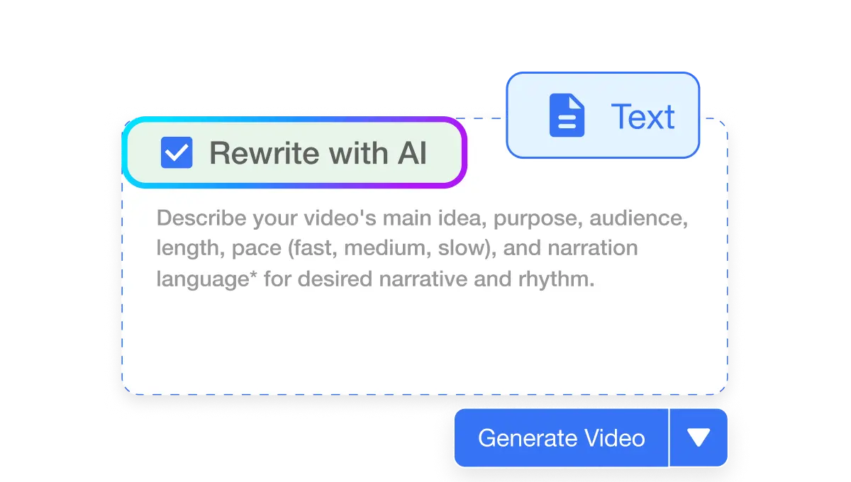 Convert text into social media video with Visla AI. Generate scenes, add subtitles, background music, and a natural AI voiceover in minutes.